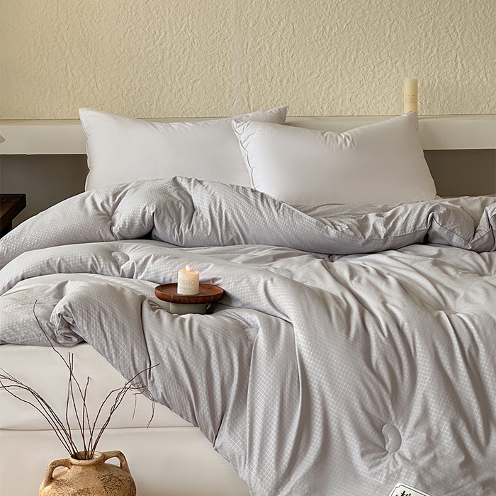 91家纺网 家纺一手货源 找家纺 蓝雀翎 2025新款原棉针织棉华夫格大豆被子被芯 高级灰