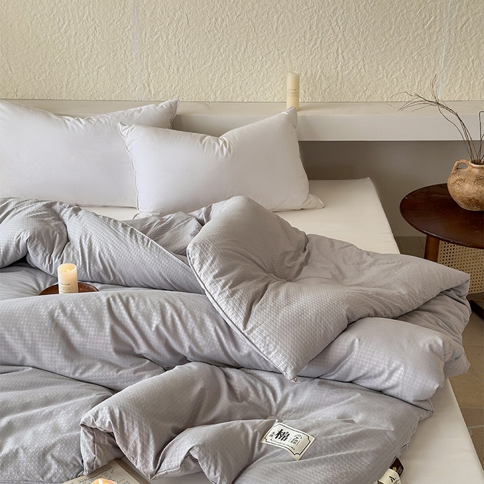 91家纺网 家纺一手货源 找家纺 蓝雀翎 2025新款原棉针织棉华夫格大豆被子被芯 高级灰