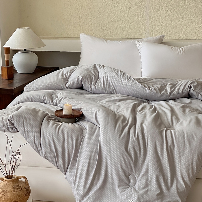 91家纺网 家纺一手货源 找家纺 蓝雀翎 2025新款原棉针织棉华夫格大豆被子被芯 高级灰