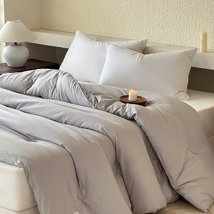 91家纺网 家纺一手货源 找家纺 蓝雀翎 2025新款原棉针织棉华夫格大豆被子被芯 高级灰