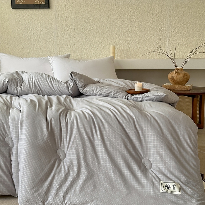 91家纺网 家纺一手货源 找家纺 蓝雀翎 2025新款原棉针织棉华夫格大豆被子被芯 高级灰