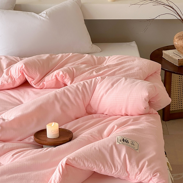 91家纺网 家纺一手货源 找家纺 蓝雀翎 2025新款原棉针织棉华夫格大豆被子被芯 粉玉