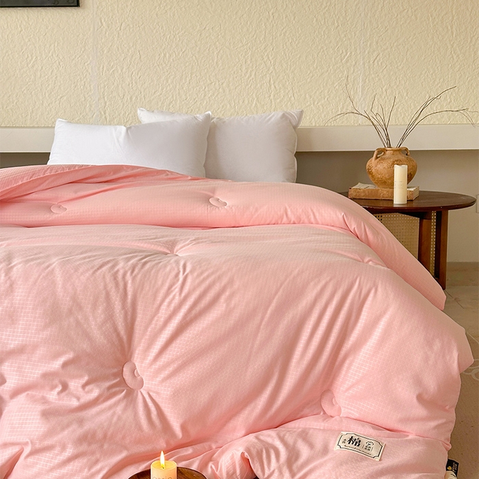 91家纺网 家纺一手货源 找家纺 蓝雀翎 2025新款原棉针织棉华夫格大豆被子被芯 粉玉