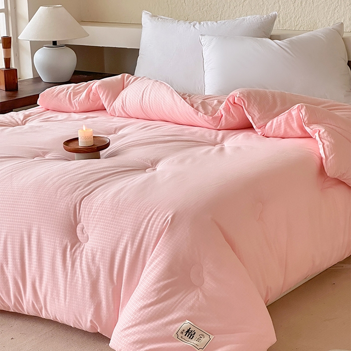 91家纺网 家纺一手货源 找家纺 蓝雀翎 2025新款原棉针织棉华夫格大豆被子被芯 粉玉