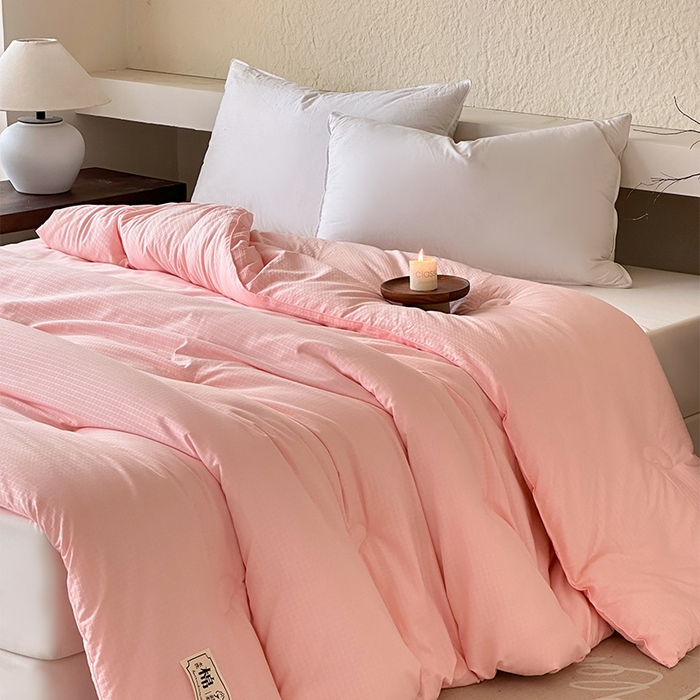 91家纺网 家纺一手货源 找家纺 蓝雀翎 2025新款原棉针织棉华夫格大豆被子被芯 粉玉