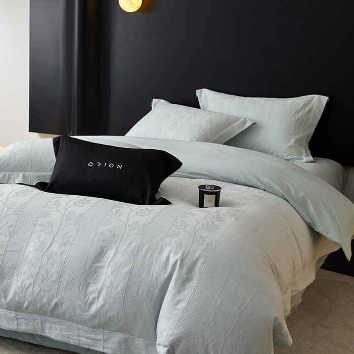 91家纺网 家纺一手货源 找家纺 薏思家纺 2026年新款全棉色织水洗提花 海棠-蔚蓝