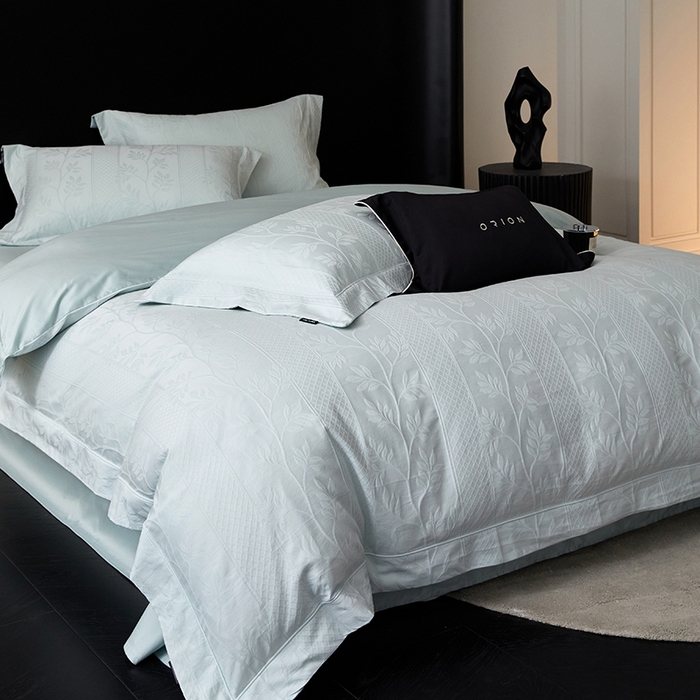 91家纺网 家纺一手货源 找家纺 薏思家纺 2026年新款全棉色织水洗提花 海棠-蔚蓝