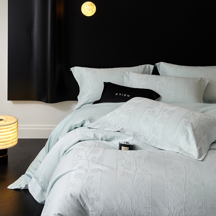 91家纺网 家纺一手货源 找家纺 薏思家纺 2026年新款全棉色织水洗提花 海棠-蔚蓝