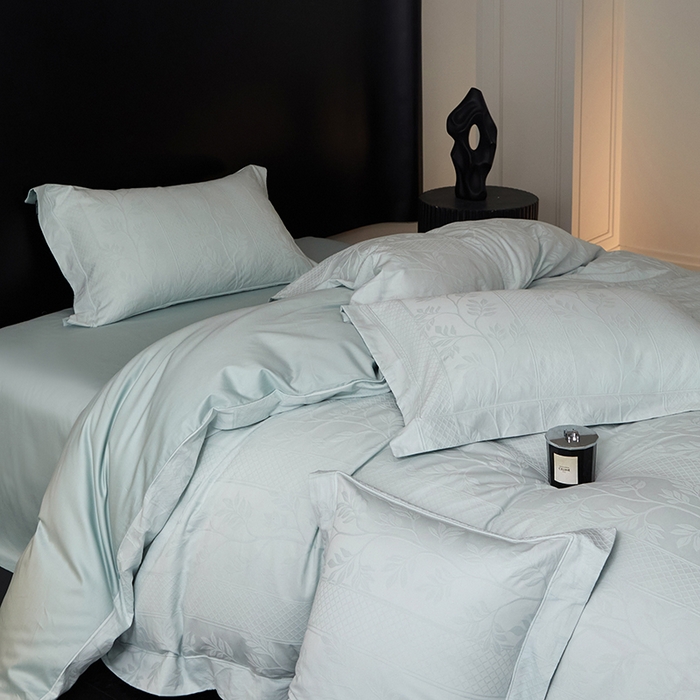 91家纺网 家纺一手货源 找家纺 薏思家纺 2026年新款全棉色织水洗提花 海棠-蔚蓝