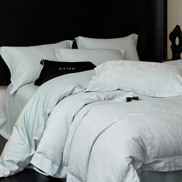 薏思家纺 2026年新款全棉色织水洗提花 海棠-蔚蓝