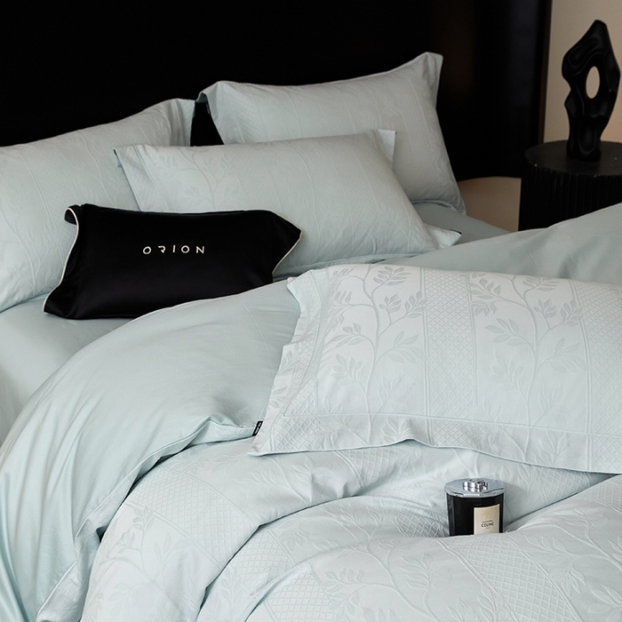 91家纺网 家纺一手货源 找家纺 薏思家纺 2026年新款全棉色织水洗提花 海棠-蔚蓝