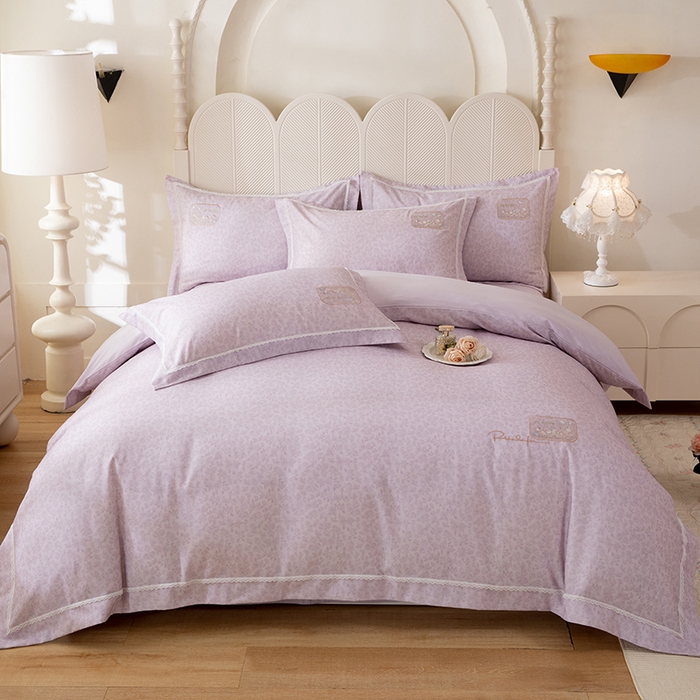 巧玲珑 2026新款新疆棉宽边刺绣四件套 柏林花涧-紫