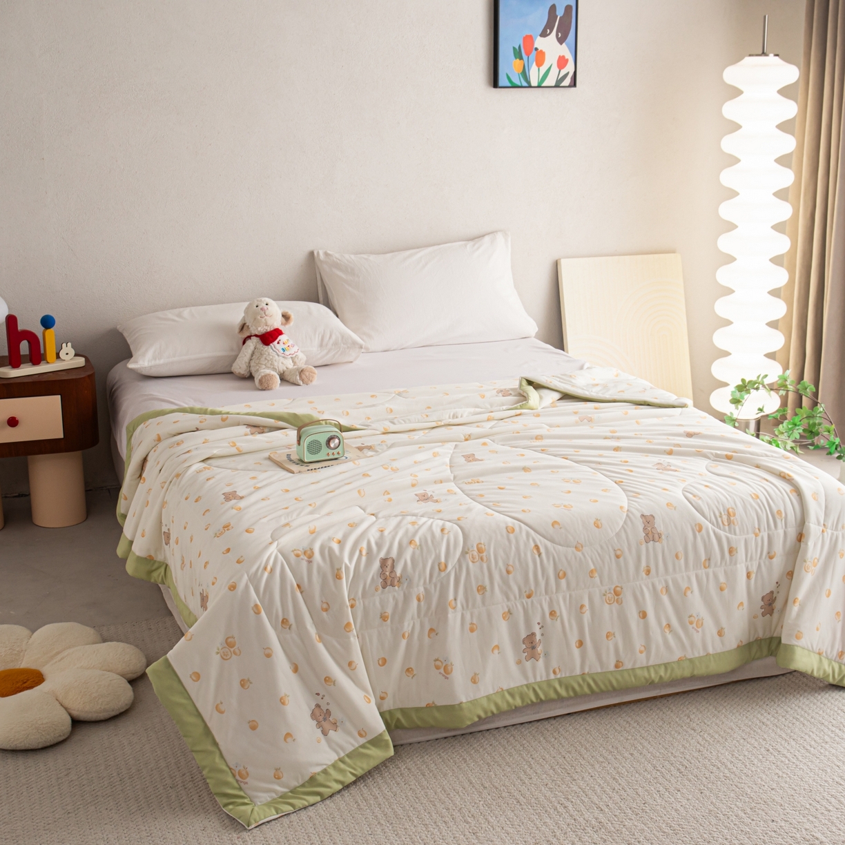 91家纺网 家纺一手货源 找家纺 亿莱鑫 2026新款手包边凉感抗菌夏凉被空调被 橙子小熊