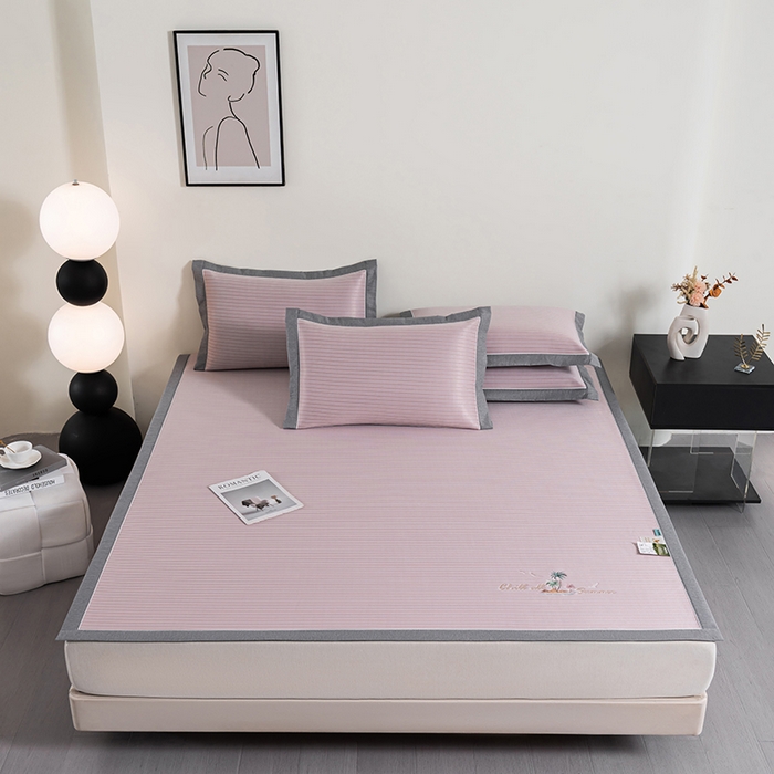 91家纺网 家纺一手货源 找家纺 小牛席业 2026新款海岛夏日凉感冰丝席凉席席子系列 海岛夏日凉感冰丝席-粉色