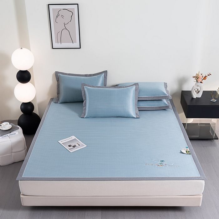 91家纺网 家纺一手货源 找家纺 小牛席业 2026新款海岛夏日凉感冰丝席凉席席子系列 海岛夏日凉感冰丝席-蓝色