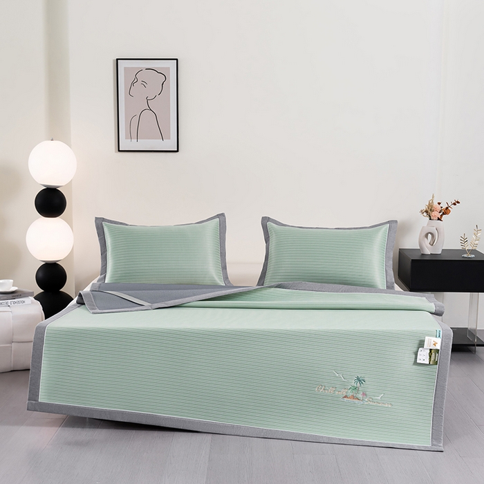 91家纺网 家纺一手货源 找家纺 小牛席业 2026新款海岛夏日凉感冰丝席凉席席子系列 海岛夏日凉感冰丝席-绿色