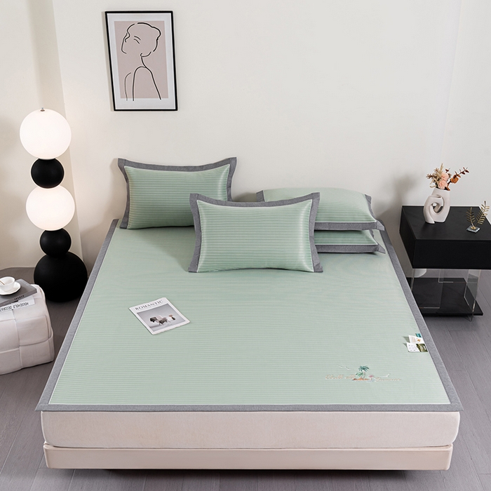 91家纺网 家纺一手货源 找家纺 小牛席业 2026新款海岛夏日凉感冰丝席凉席席子系列 海岛夏日凉感冰丝席-绿色