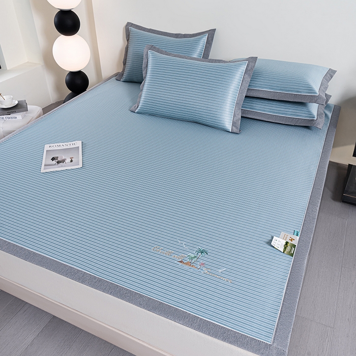 小牛席业 2026新款海岛夏日凉感冰丝席凉席席子系列 海岛夏日凉感冰丝席-蓝色