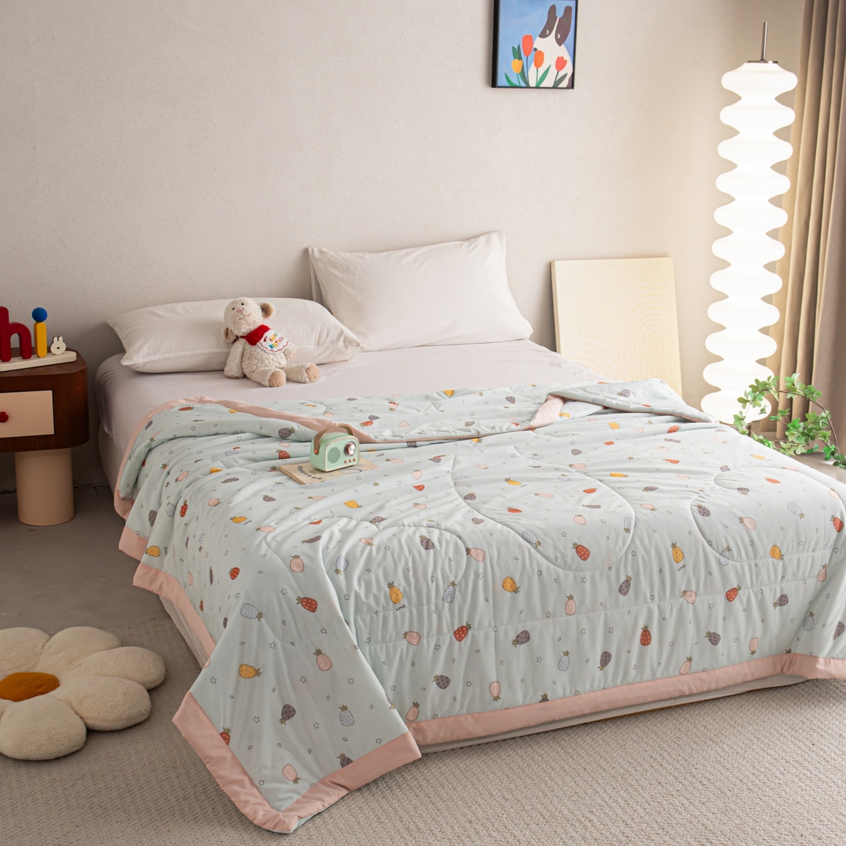 91家纺网 家纺一手货源 找家纺 亿莱鑫 2026新款手包边凉感抗菌夏凉被空调被 多彩菠萝