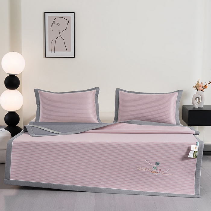 91家纺网 家纺一手货源 找家纺 小牛席业 2026新款海岛夏日凉感冰丝席凉席席子系列 海岛夏日凉感冰丝席-粉色