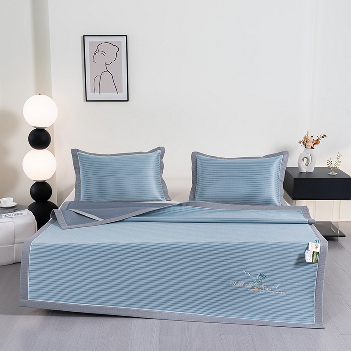 91家纺网 家纺一手货源 找家纺 小牛席业 2026新款海岛夏日凉感冰丝席凉席席子系列 海岛夏日凉感冰丝席-蓝色