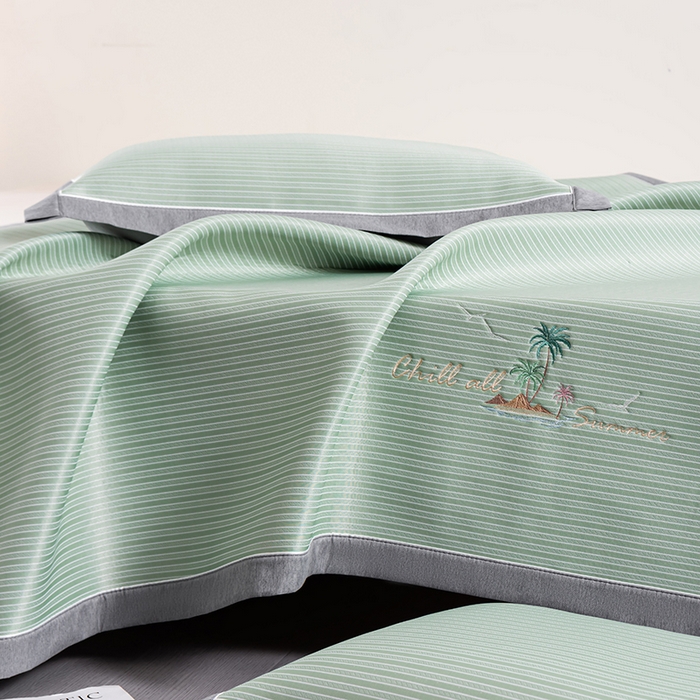 91家纺网 家纺一手货源 找家纺 小牛席业 2026新款海岛夏日凉感冰丝席凉席席子系列 海岛夏日凉感冰丝席-绿色