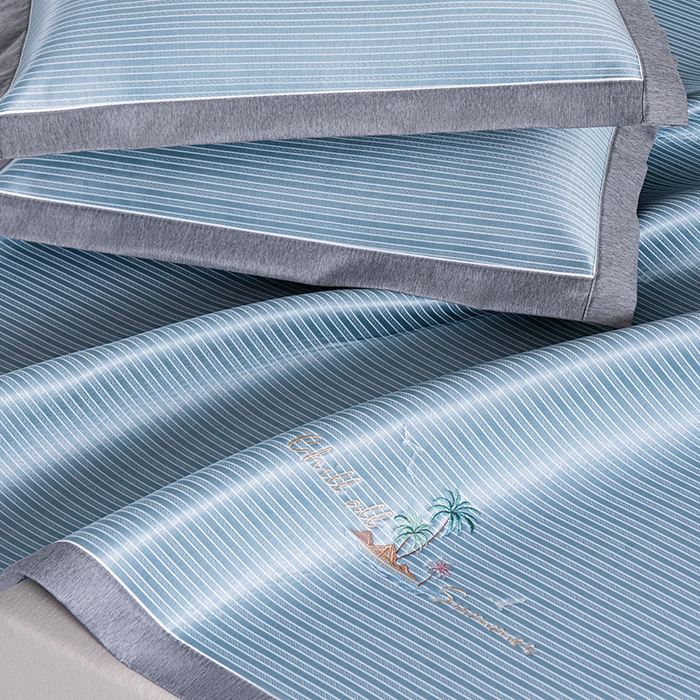 91家纺网 家纺一手货源 找家纺 小牛席业 2026新款海岛夏日凉感冰丝席凉席席子系列 海岛夏日凉感冰丝席-蓝色