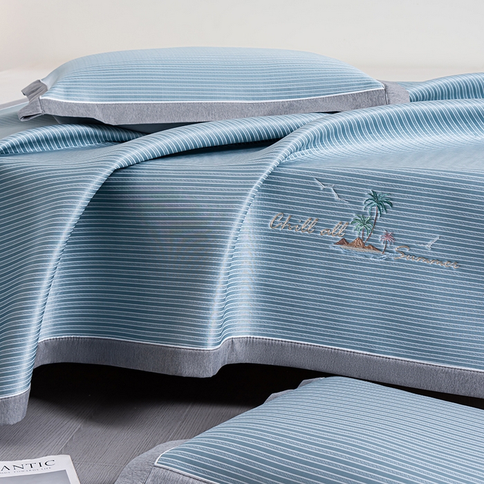 91家纺网 家纺一手货源 找家纺 小牛席业 2026新款海岛夏日凉感冰丝席凉席席子系列 海岛夏日凉感冰丝席-蓝色