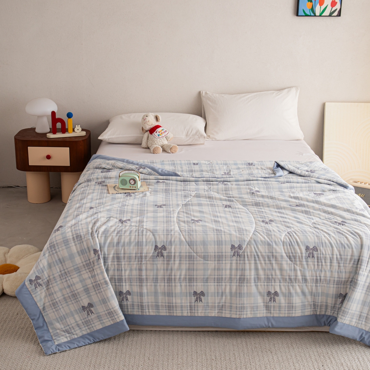 91家纺网 家纺一手货源 找家纺 亿莱鑫 2026新款手包边凉感抗菌夏凉被空调被 格子蝴蝶结