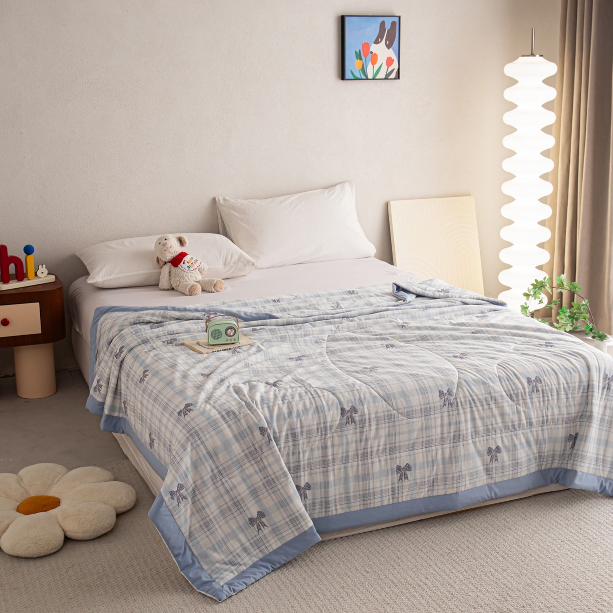 91家纺网 家纺一手货源 找家纺 亿莱鑫 2026新款手包边凉感抗菌夏凉被空调被 格子蝴蝶结