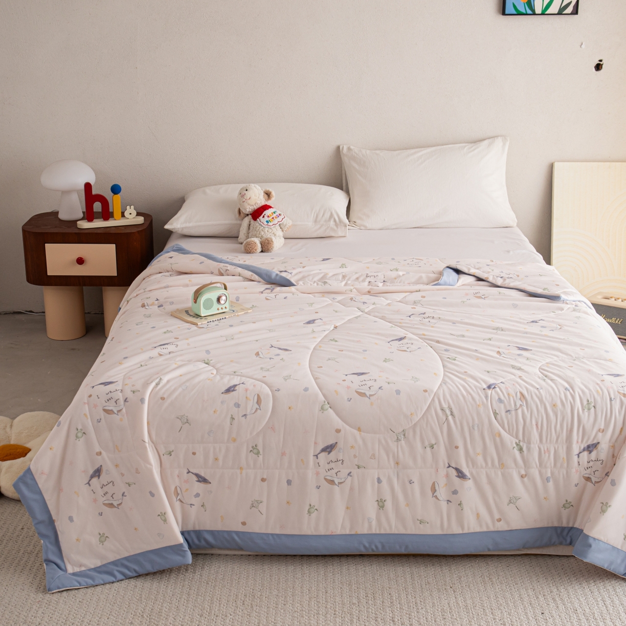 91家纺网 家纺一手货源 找家纺 亿莱鑫 2026新款手包边凉感抗菌夏凉被空调被 海洋乐园