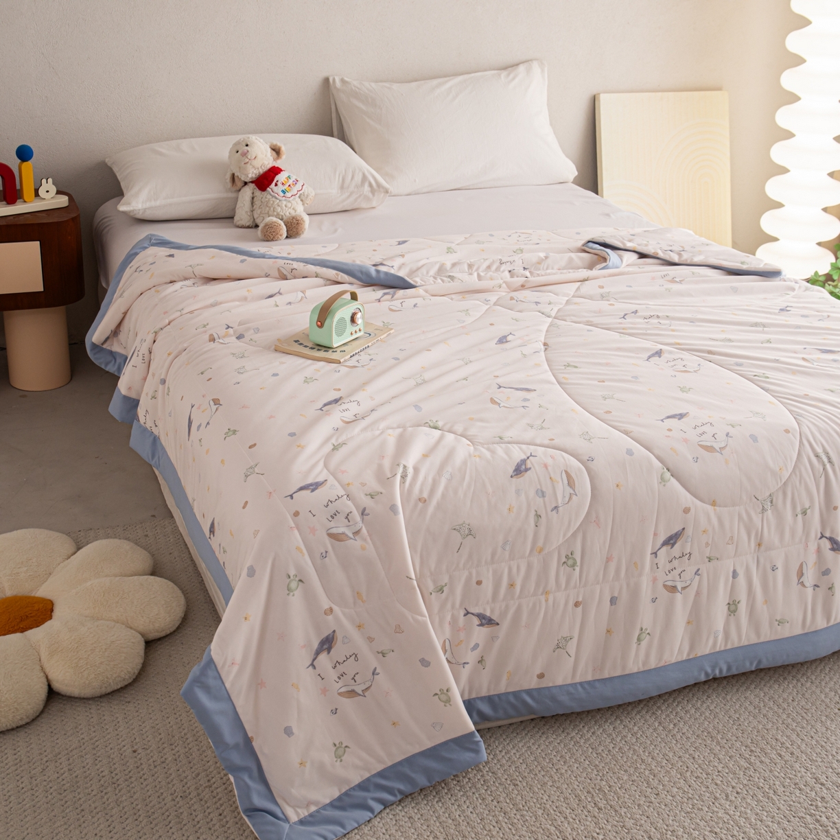 91家纺网 家纺一手货源 找家纺 亿莱鑫 2026新款手包边凉感抗菌夏凉被空调被 海洋乐园