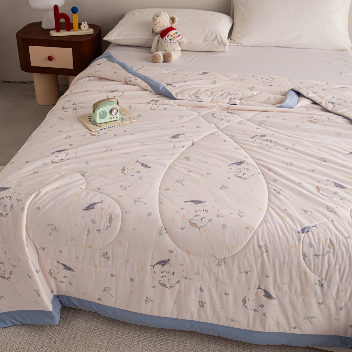 91家纺网 家纺一手货源 找家纺 亿莱鑫 2026新款手包边凉感抗菌夏凉被空调被 海洋乐园