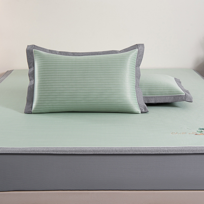 91家纺网 家纺一手货源 找家纺 小牛席业 2026新款海岛夏日凉感冰丝席系列（床笠款） 海岛夏日-绿色