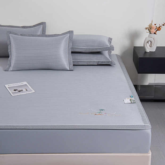 91家纺网 家纺一手货源 找家纺 小牛席业 2026新款海岛夏日凉感冰丝席系列（床笠款） 海岛夏日-灰色