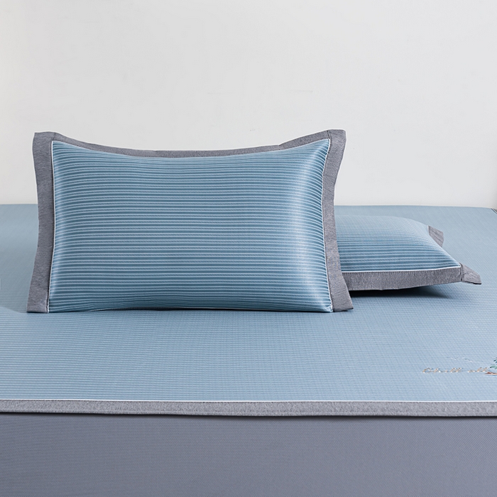 91家纺网 家纺一手货源 找家纺 小牛席业 2026新款海岛夏日凉感冰丝席系列（床笠款） 海岛夏日-蓝色