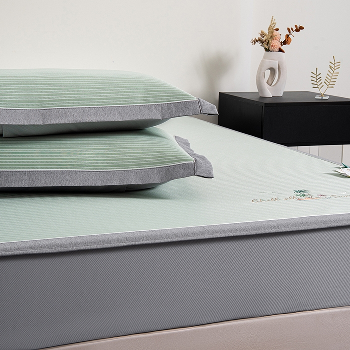 91家纺网 家纺一手货源 找家纺 小牛席业 2026新款海岛夏日凉感冰丝席系列（床笠款） 海岛夏日-绿色