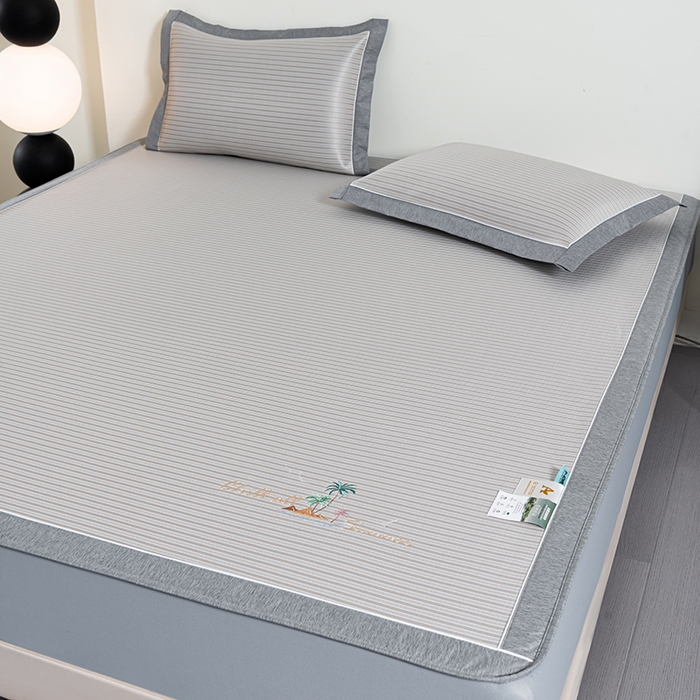 91家纺网 家纺一手货源 找家纺 小牛席业 2026新款海岛夏日凉感冰丝席系列（床笠款） 海岛夏日-香槟