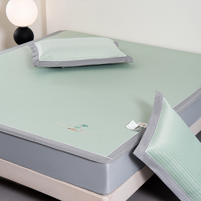 91家纺网 家纺一手货源 找家纺 小牛席业 2026新款海岛夏日凉感冰丝席系列（床笠款） 海岛夏日-绿色