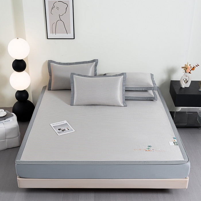 91家纺网 家纺一手货源 找家纺 小牛席业 2026新款海岛夏日凉感冰丝席系列（床笠款） 海岛夏日-香槟