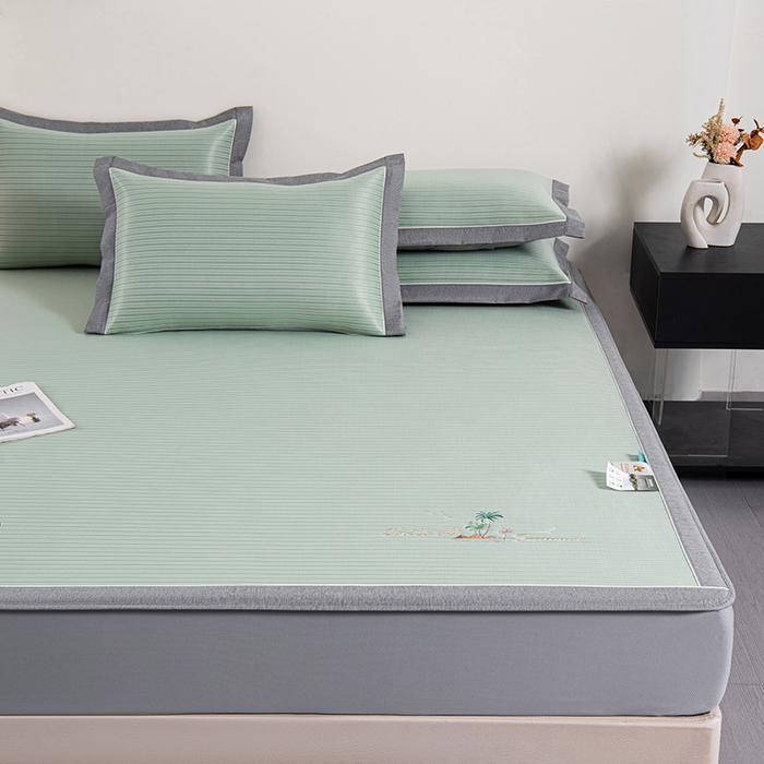 91家纺网 家纺一手货源 找家纺 小牛席业 2026新款海岛夏日凉感冰丝席系列（床笠款） 海岛夏日-绿色