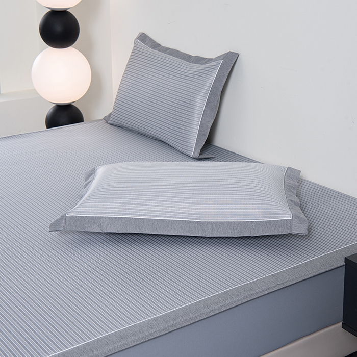 91家纺网 家纺一手货源 找家纺 小牛席业 2026新款海岛夏日凉感冰丝席系列（床笠款） 海岛夏日-灰色