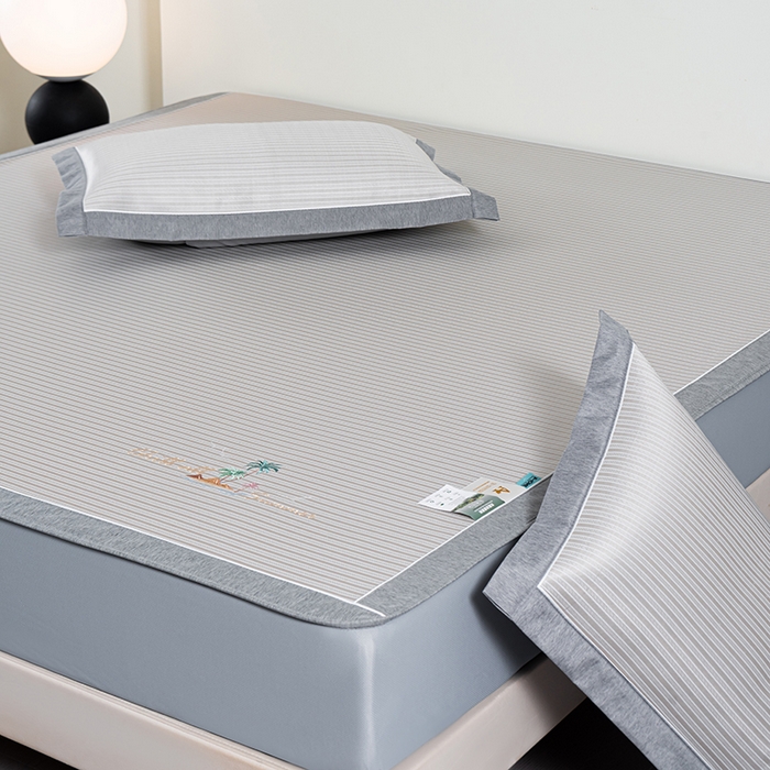 91家纺网 家纺一手货源 找家纺 小牛席业 2026新款海岛夏日凉感冰丝席系列（床笠款） 海岛夏日-香槟