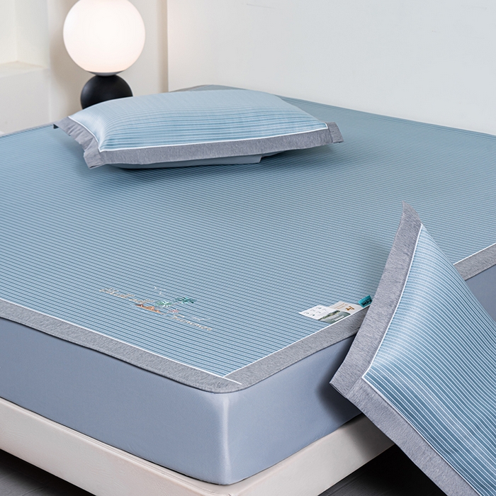 91家纺网 家纺一手货源 找家纺 小牛席业 2026新款海岛夏日凉感冰丝席系列（床笠款） 海岛夏日-蓝色