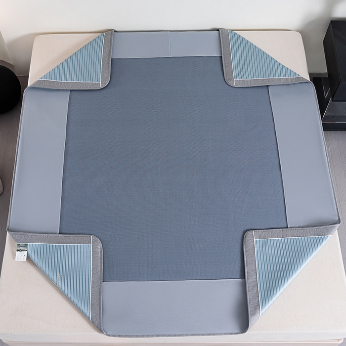 91家纺网 家纺一手货源 找家纺 小牛席业 2026新款海岛夏日凉感冰丝席系列（床笠款） 海岛夏日-蓝色