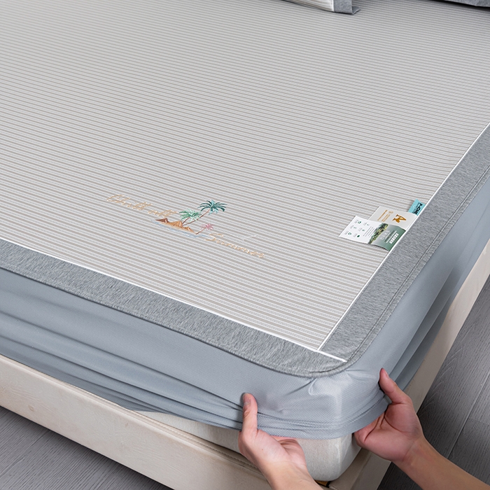 91家纺网 家纺一手货源 找家纺 小牛席业 2026新款海岛夏日凉感冰丝席系列（床笠款） 海岛夏日-香槟