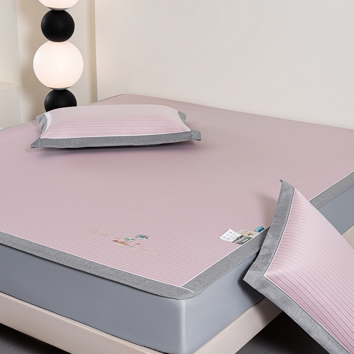 91家纺网 家纺一手货源 找家纺 小牛席业 2026新款海岛夏日凉感冰丝席系列（床笠款） 海岛夏日-粉色