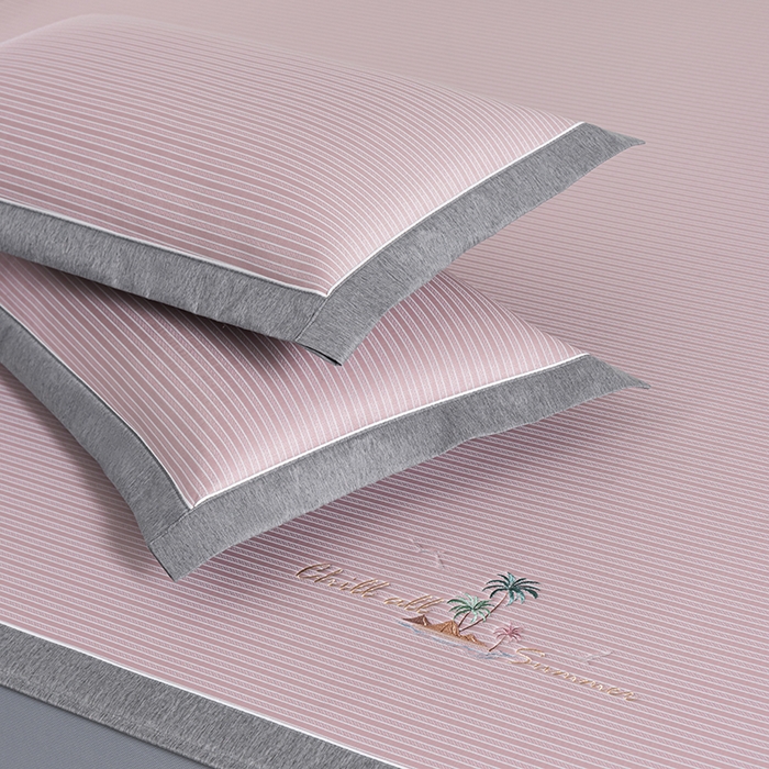 91家纺网 家纺一手货源 找家纺 小牛席业 2026新款海岛夏日凉感冰丝席系列（床笠款） 海岛夏日-粉色