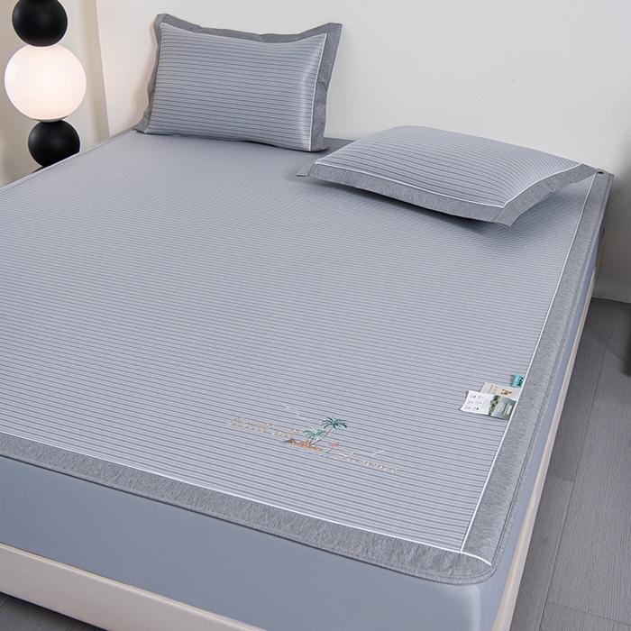 91家纺网 家纺一手货源 找家纺 小牛席业 2026新款海岛夏日凉感冰丝席系列（床笠款） 海岛夏日-灰色