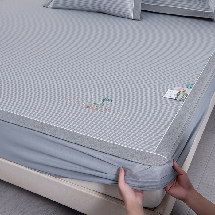 91家纺网 家纺一手货源 找家纺 小牛席业 2026新款海岛夏日凉感冰丝席系列（床笠款） 海岛夏日-灰色